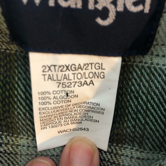 Wrangler Western Pearl Snap Flannel Shirt Shacket 2XT Green Plaid W/Pockets NEW - Picture 7 of 7